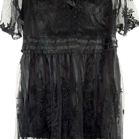 Vintage Elegant Black Beaded Lace Formal Evening Top - Picture 5 of 14